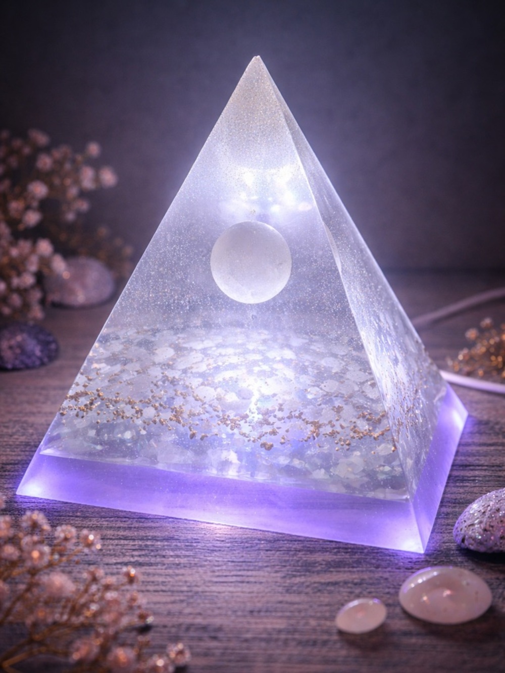 7” Handmade Crystal Pyramid Orgonite Rose Quartz Energy Decor Spiritual Healing